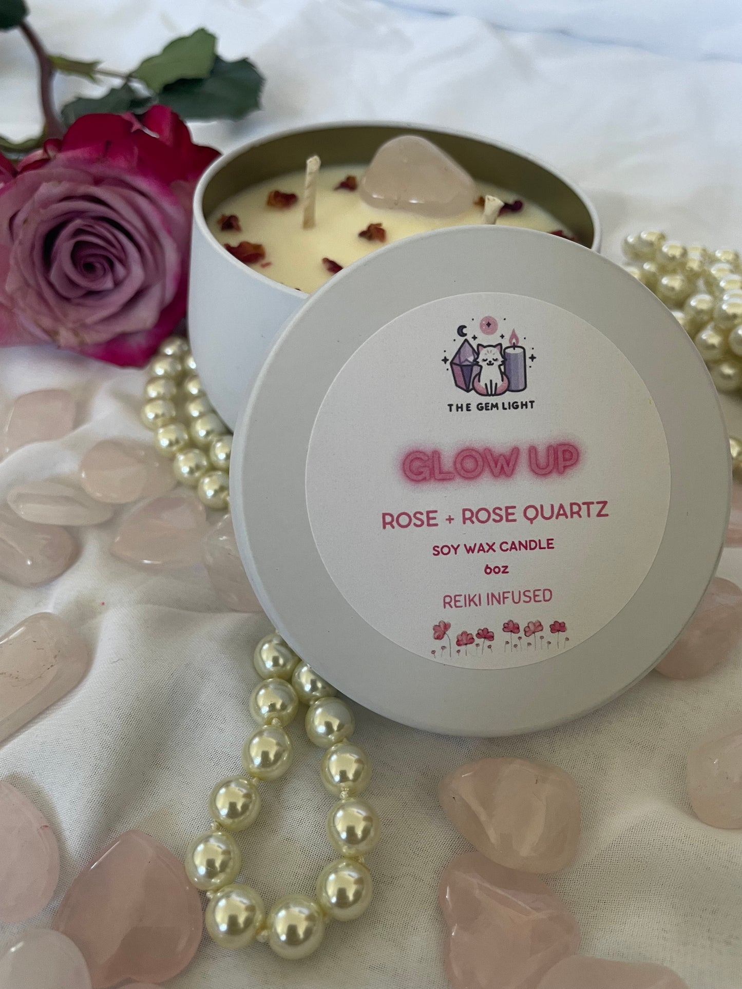 Glow Up Rose and Rose Quartz Love Candle
