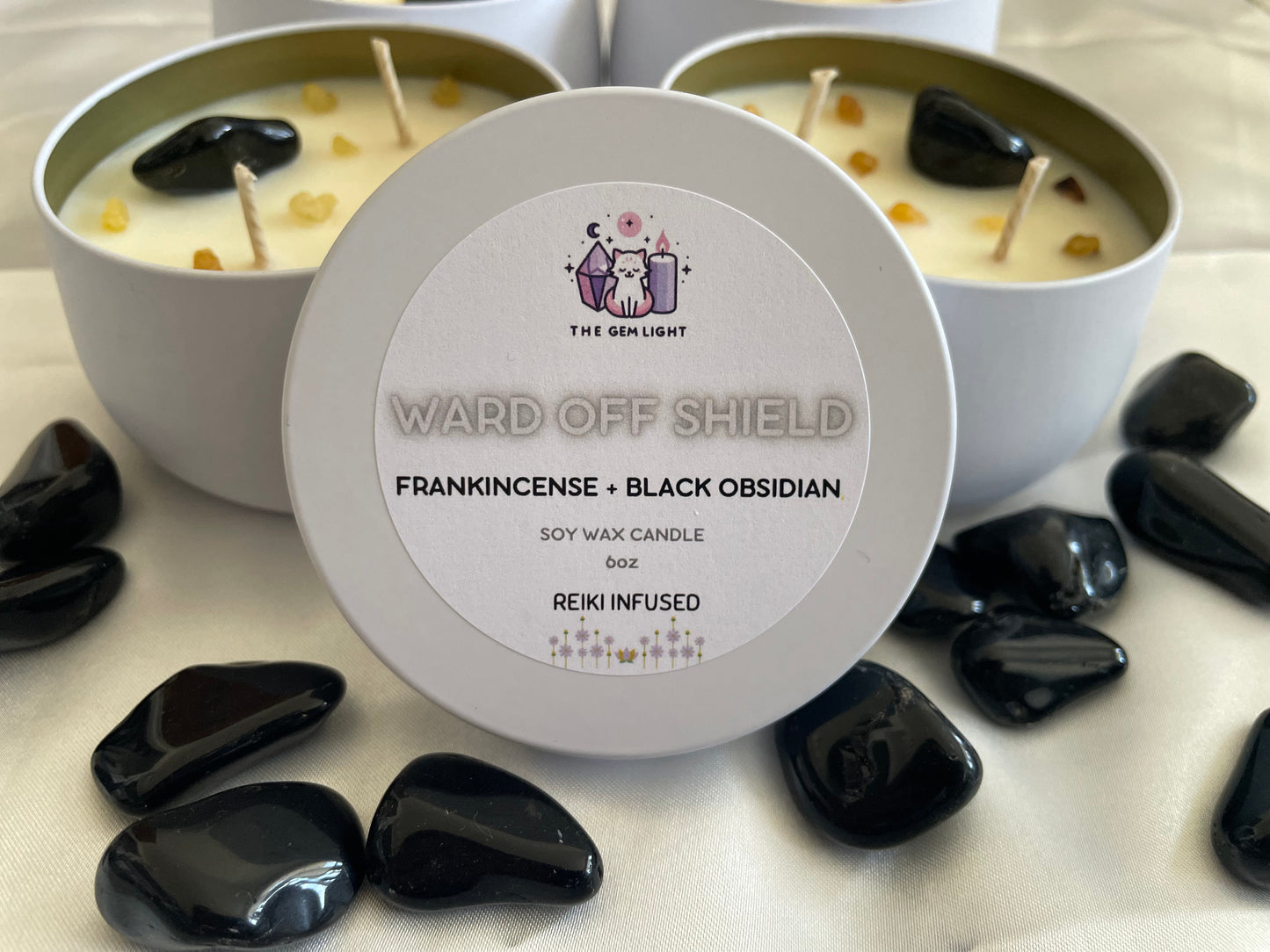 Ward Off Shield Frankincense Black Obsidian Protection Candle