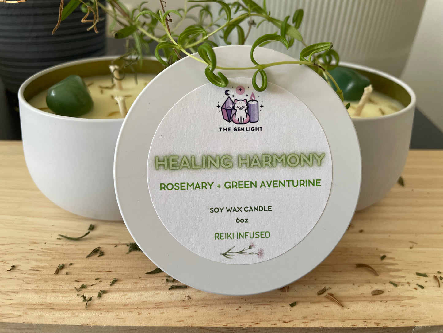 Healing Harmony Rosemary Green Aventurine Health Candle